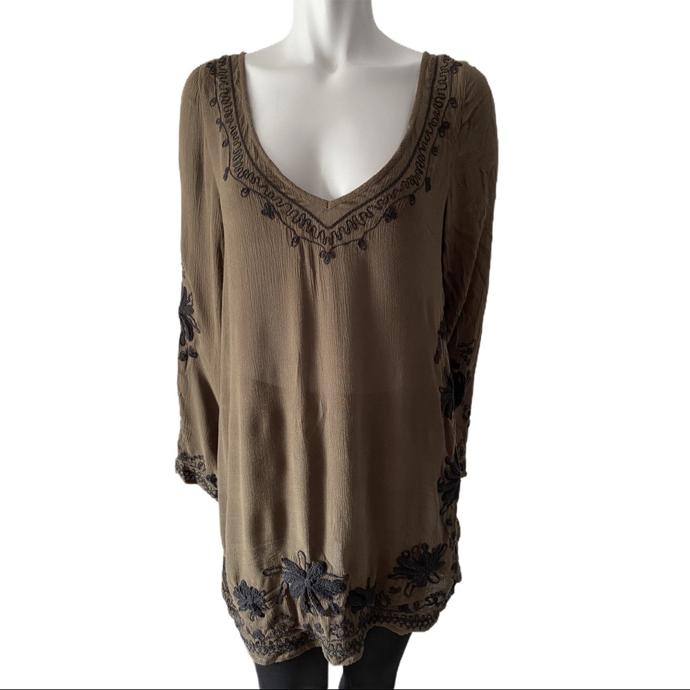 Free People Olive Green Embroidered Tunic Size S